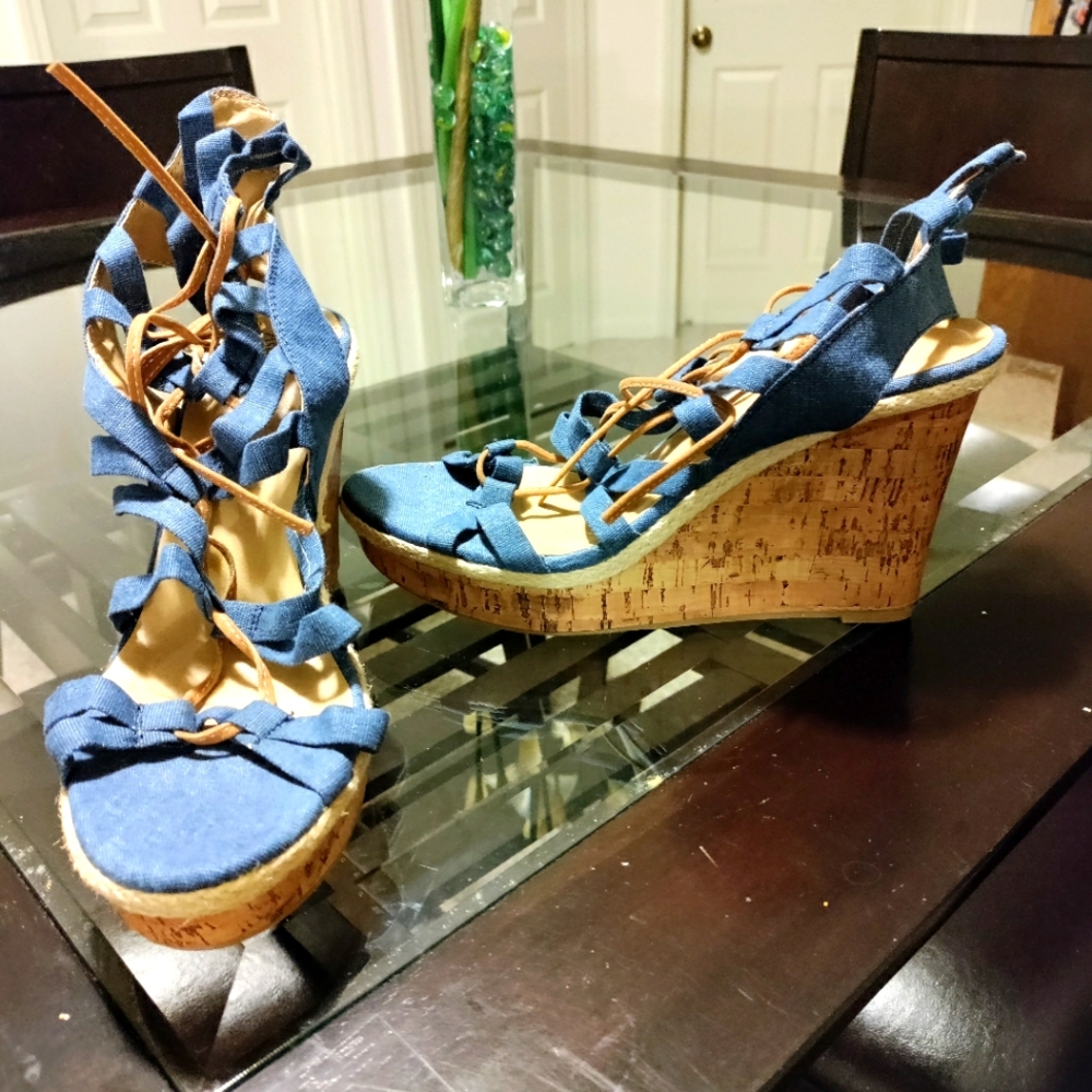 Blue Wedge Sandals